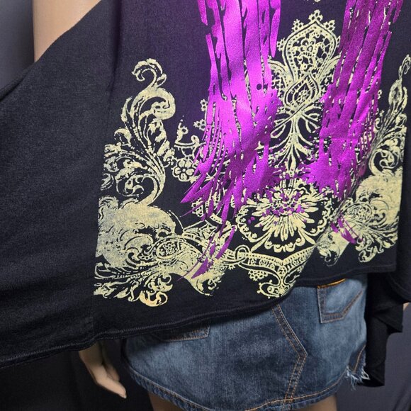 Y2K Black Sleeveless Cardigan Pink Metallic Wings Size S Emo scene Mall Goth - Picture 4 of 10